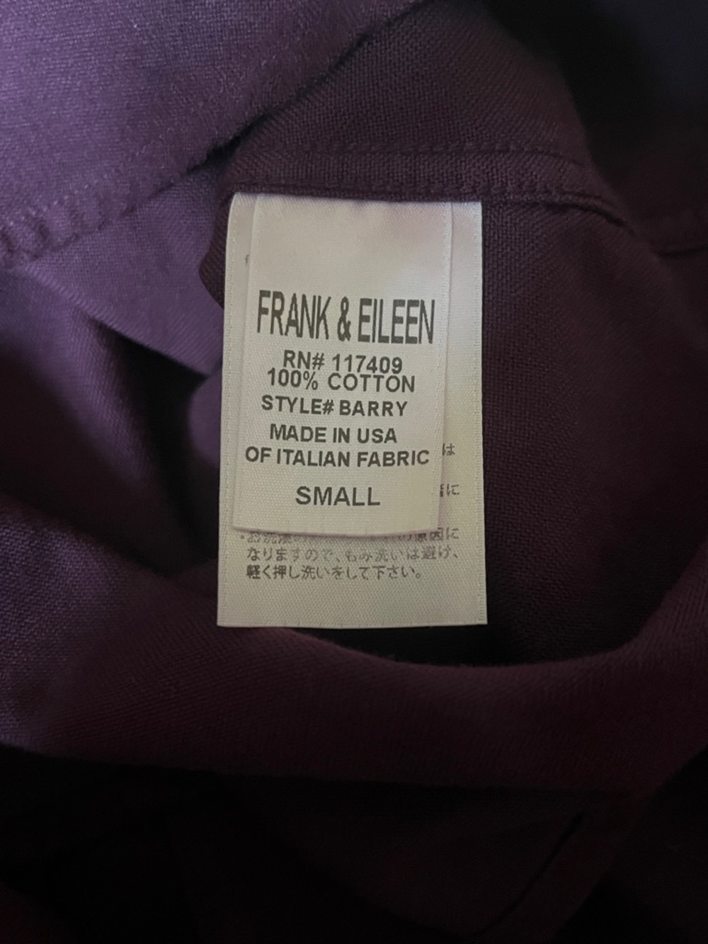A26 Frank & Eileen | Women’s Deep Purple Button Down Shirt, single breast pocket - Picture 6 of 9